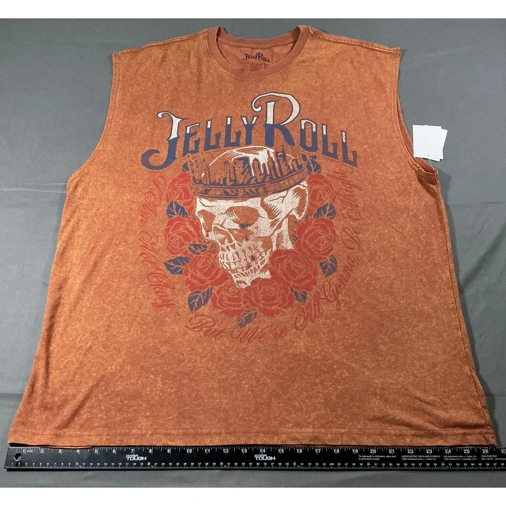 Jelly Roll Mens XL Muscle Tank Top Brown Mineral Wash Skull Heart of Stone New